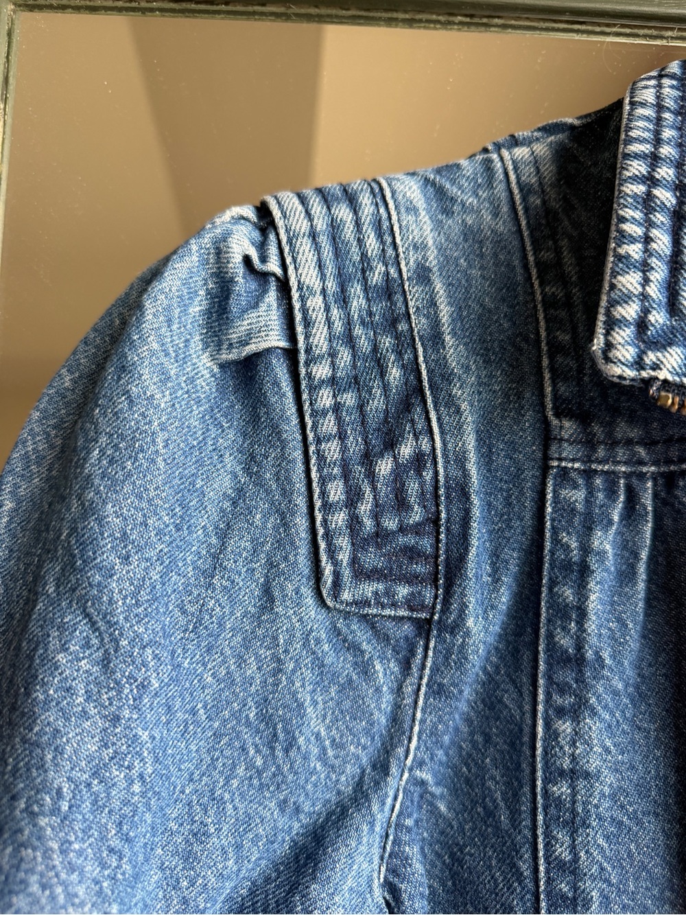Vintage 80s Learsi Puffed Shoulder Denim Jacket M Boho Acid Wash Moto Bomber - Picture 4 of 11